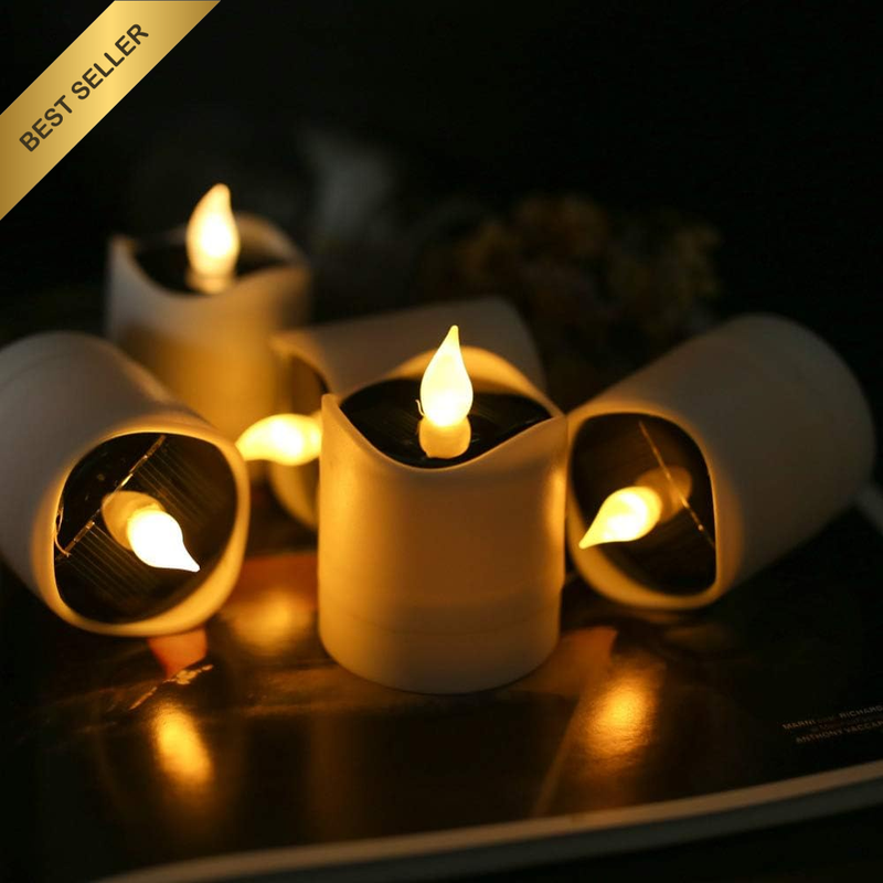 6PCS Solar Candle Lights Outdoor, Warm White Light Solar Flickering Candle Light