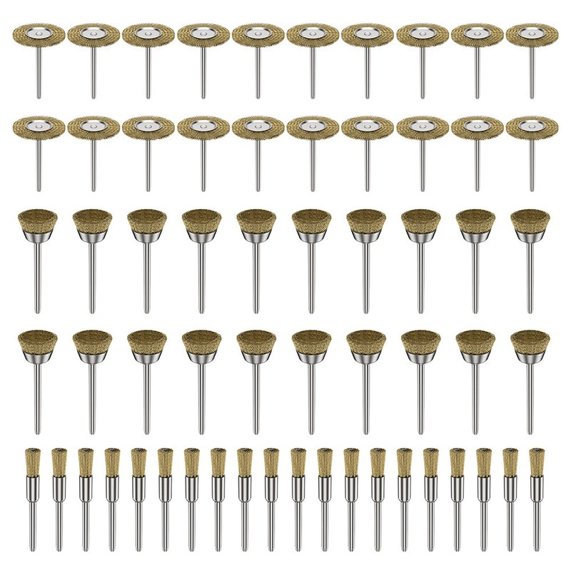 60PC 3mm Polishing Pad Brushes Set Wheel Dremel Rotary Tool Brass Steel-Wire US