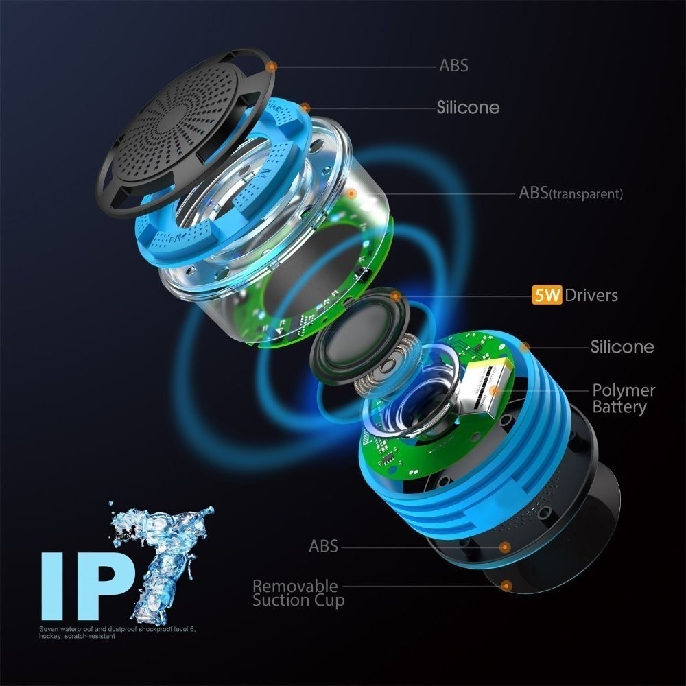 Shower Speaker, Auto Tech Waterproof Bluetooth Speaker, FM Shower Radio, Mic, an