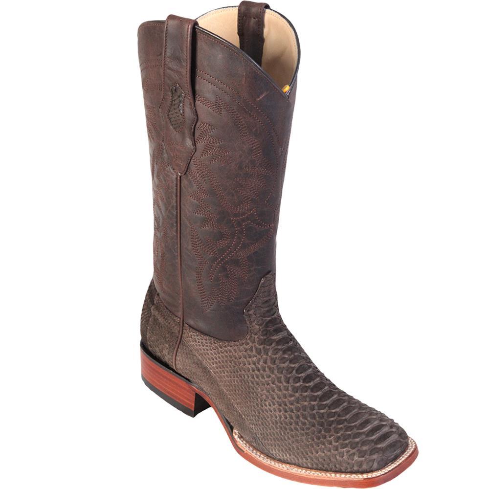Pre-owned Western Los Altos Suede Brown Genuine Python Snake  Cowboy Boot Square Toe Ee+