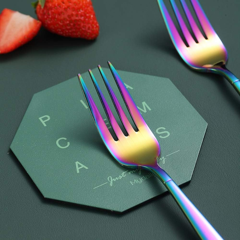 Rainbow Dinner Forks 4 Pieces, Sturdy Stainless Steel 7.8" Modern Design Forks S