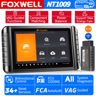 FOXWELL NT1009 Bi-Directional K-ey E-CU Co-ding TPMS Car OBD2 Diagnostic Scanner