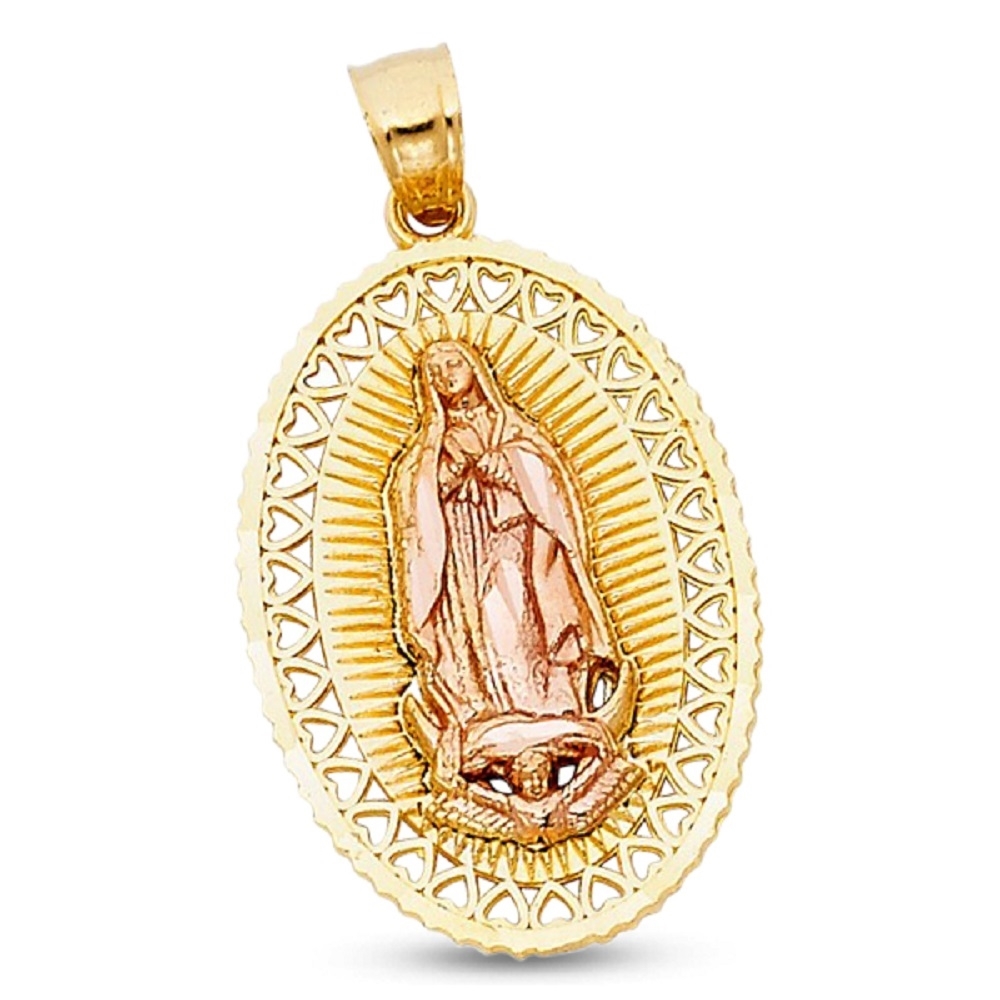 Details About Virgin Mary Heart Pendant Solid 14k Yellow Rose Gold Lady Guadalupe Charm