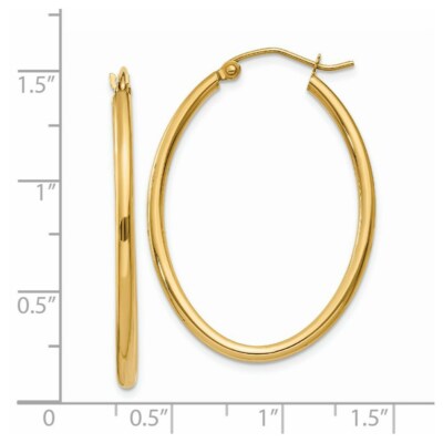Pre-owned Skyjewelers Real 14kt Yellow Gold Oval Polished Hoop Earring