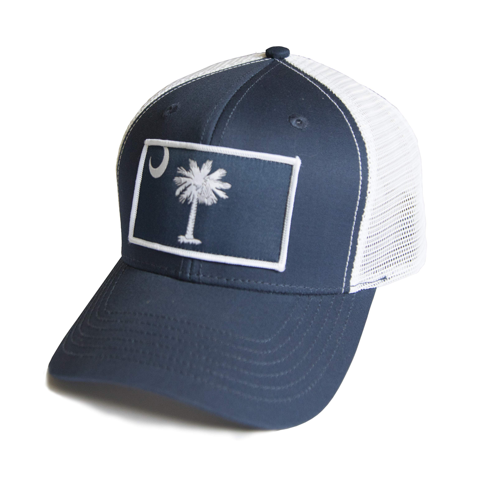 South Carolina Flag Palmetto Snapback Trucker Baseball Hat (Navy Blue)