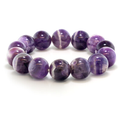Purple Amethyst Bead Gemstone Stretchy Bracelet For Women 8.5 Inch Round 16MM