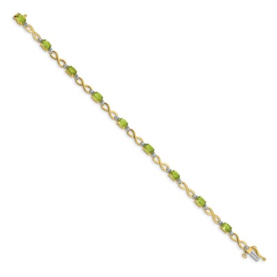 Pre-owned Skyjewelers Real 14kt Yellow Gold Peridot And Diamond Infinity Chain Bracelet; 7 Inch