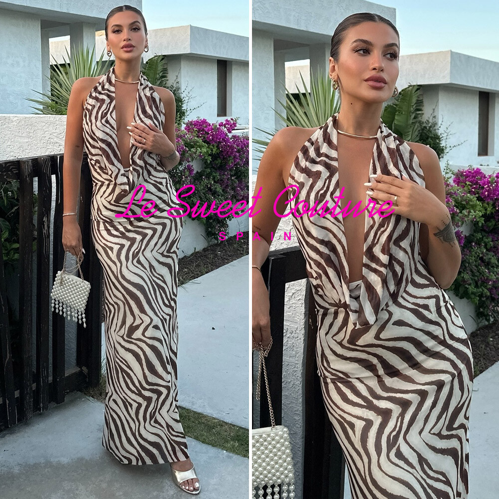 ZARA WOMAN NWT SS24 ZEBRA PRINTED TULLE HALTER DRESS ALL