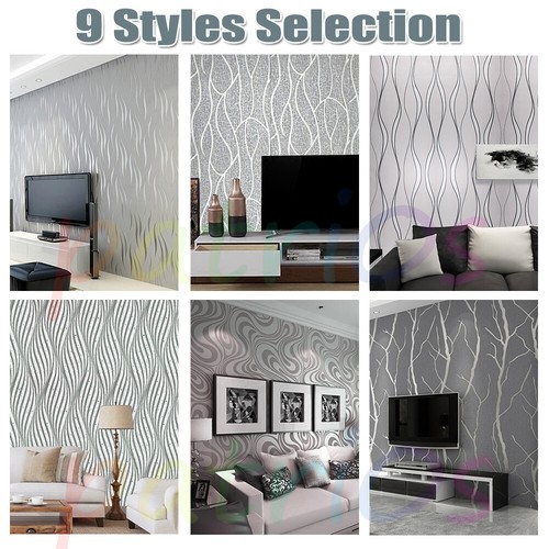 Silver Grey Wallpaper For Living Room 3D Wave Stripes Embossed