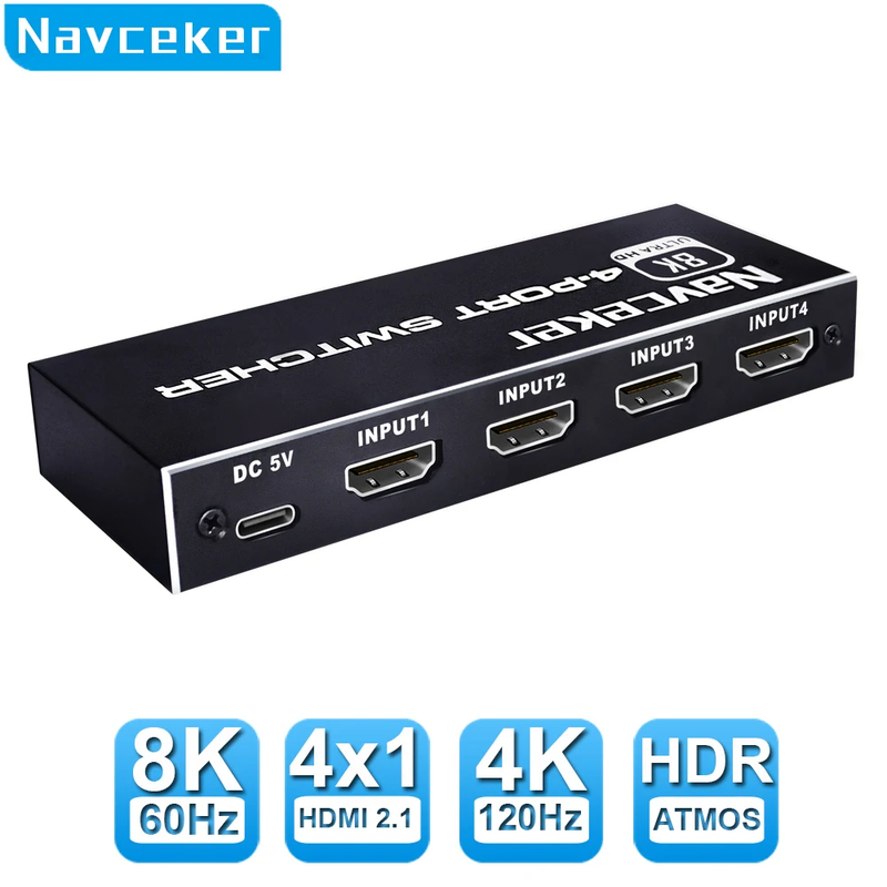 8K HDMI 2.1 Switcher Selector 4K 120Hz HD Switch HDMI Splitter 4 In 1 Out 3 In 1