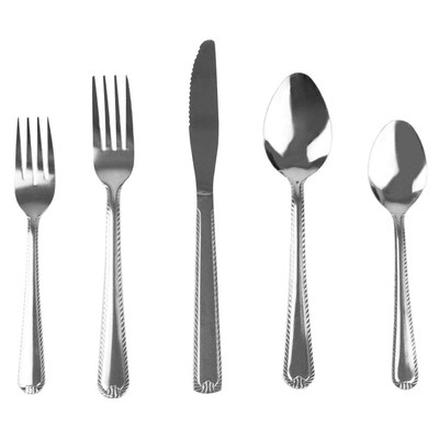 Home Basics Empire 20 Piece Stainless Steel Flatware Set, Silver Easy To Clean