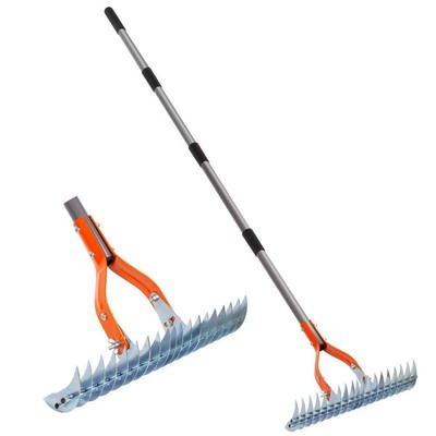 70 in. Adjustable Steel Handle Thatch Rake, 19 Tines Back Saving Lawn Thatching
