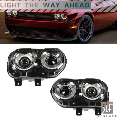 Right+Left For 2015-2018 Dodge Challenger Headlights With LED DRL Black Housing
