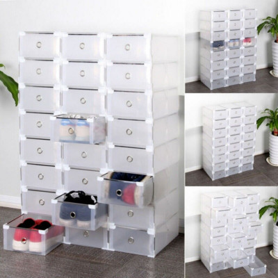 10 Pack Plastic Stackable Shoe Storage Organizer Clear Drawer Box Metal Frame