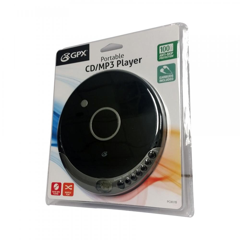 GPX PC807B Personal Portable MP3/CD Player with Anti-Skip Protection Stereo Earb