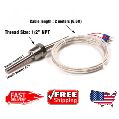 US RTD Pt100 Temperature Sensor Stainless Steel Probe 3 Wires 2m Cable -50~200  