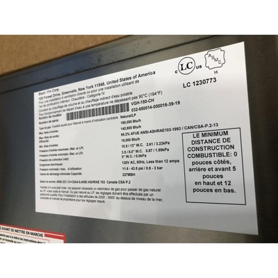SLANT/FIN VGH-150-CH 150,000 BTU WALL MOUNT RESIDENTIAL CONDENSING BOILER 95.2%