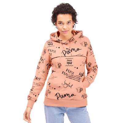 Puma 595215-88 Womens Classics Logo All Over Print Hoodie Casual - Розовый -