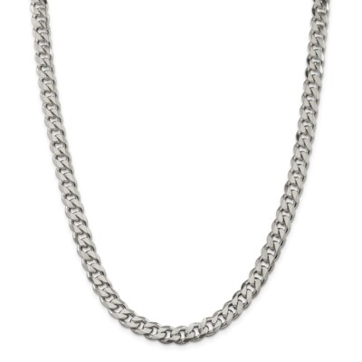 Pre-owned The Black Bow Men's 8mm, Sterling Silver Solid Flat Curb Chain Necklace