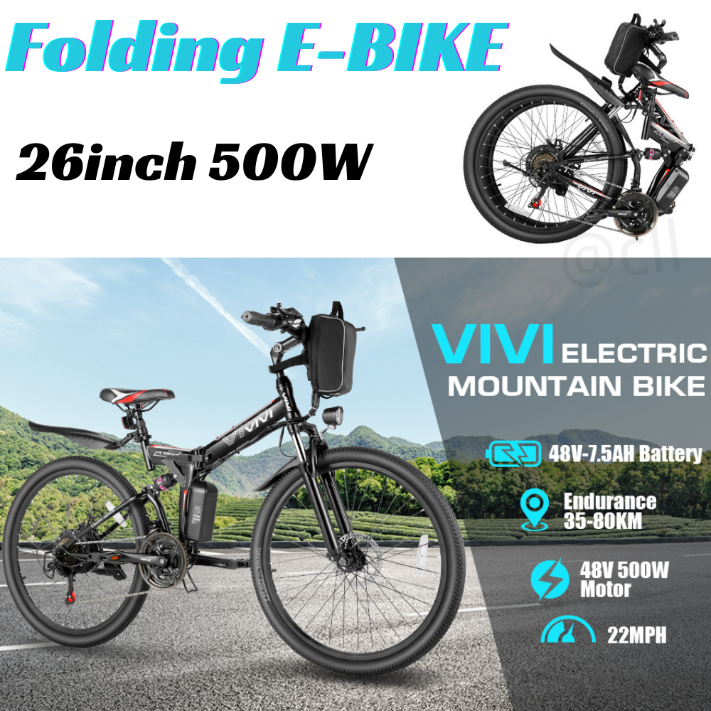 Electric Bicycle for Sale: VIVI 26" Folding Electric Bicycle 500W 48V Adults Mountain eBike 21Speed 22mph~~ in Hacienda Heights, California