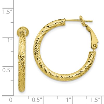 Pre-owned Superdealsforeverything Real 10kt Yellow Gold 3x20 Diamond Cut Round Omega Back Hoop Earrings