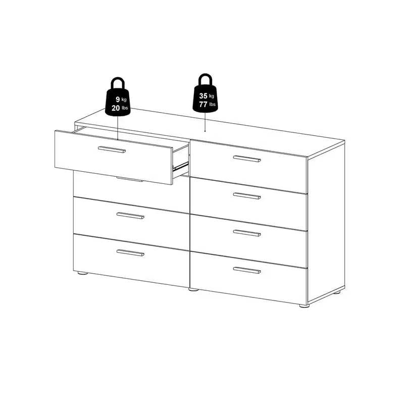 Tvilum Dresser8-Drawer Double High Gloss Storage Oak Austin Structure/White