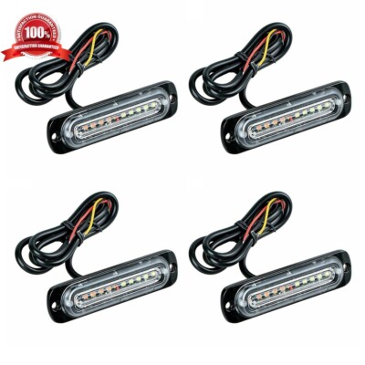 4X LED Flashing Strobe Light Grille Light Head Amber/White For Tow Truck Trailer