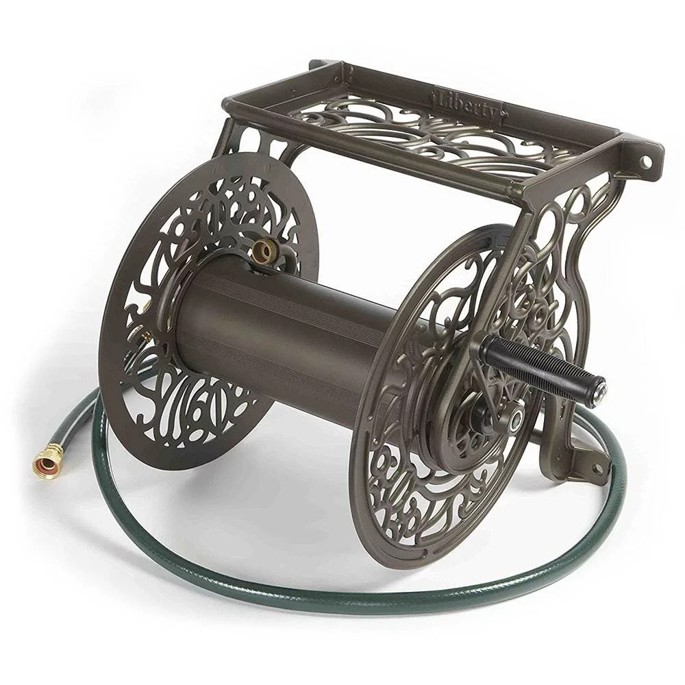 Liberty Garden 125' Steel Decorative Garden Hose Wall Mounted Reel