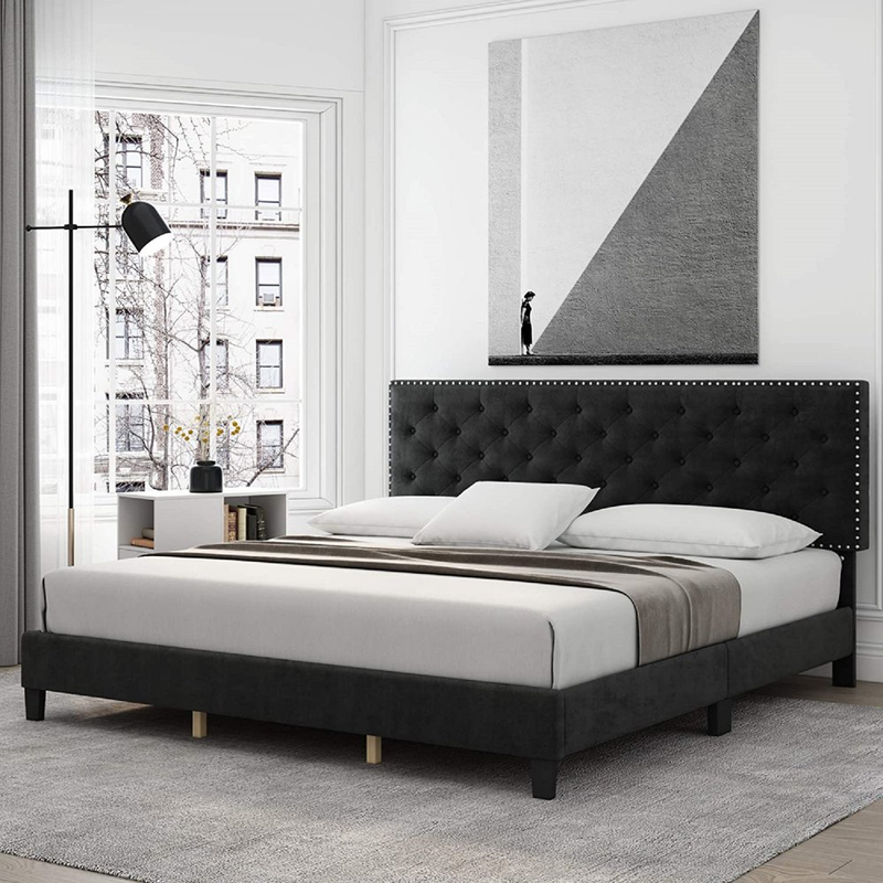 Marco de Cama Plataforma Base Full Queen King Tapizada con Cabecera Elegante