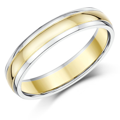 18ct Wedding Ring Two Colour Gold Court Shape 4mm 5mm 6mm Band