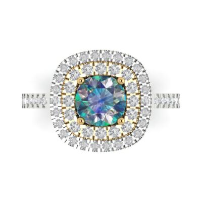 Pre-owned Pucci 1.75 Ct Round Halo Blue Moissanite Bridal Statement Ring 14k White Yellow Gold