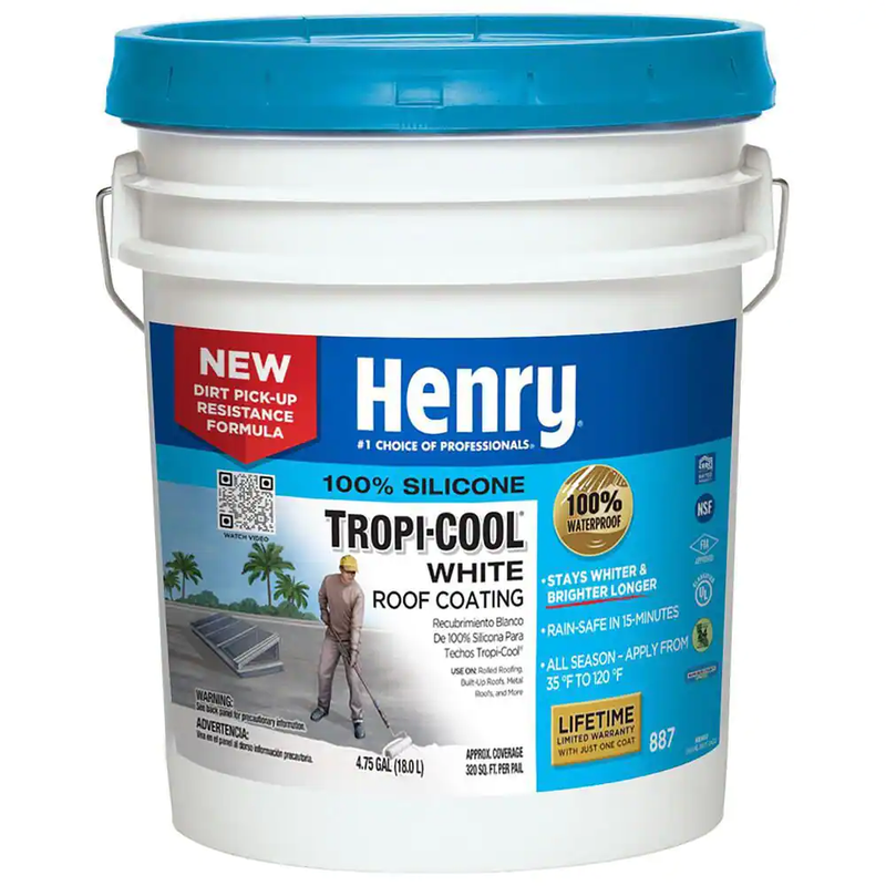 Henry 887 Tropi-cool White 100% Silicone Home Roof Coating Waterproof 4.75 Gal.
