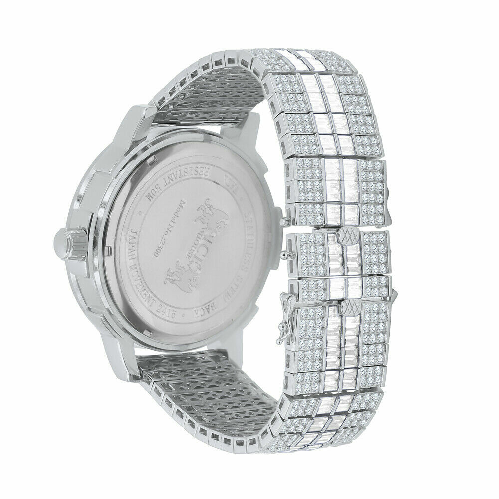 Pre-owned Ice House Custom Solid Steel Bezel Real Diamond Dial White Gold Tone Adjustable Band Watch