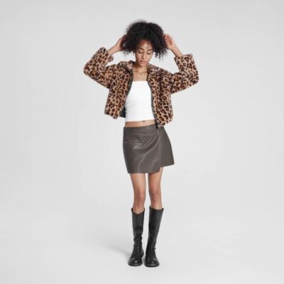 Женская мини-юбка с запахом из искусственной кожи - Wild Fable Grey XL