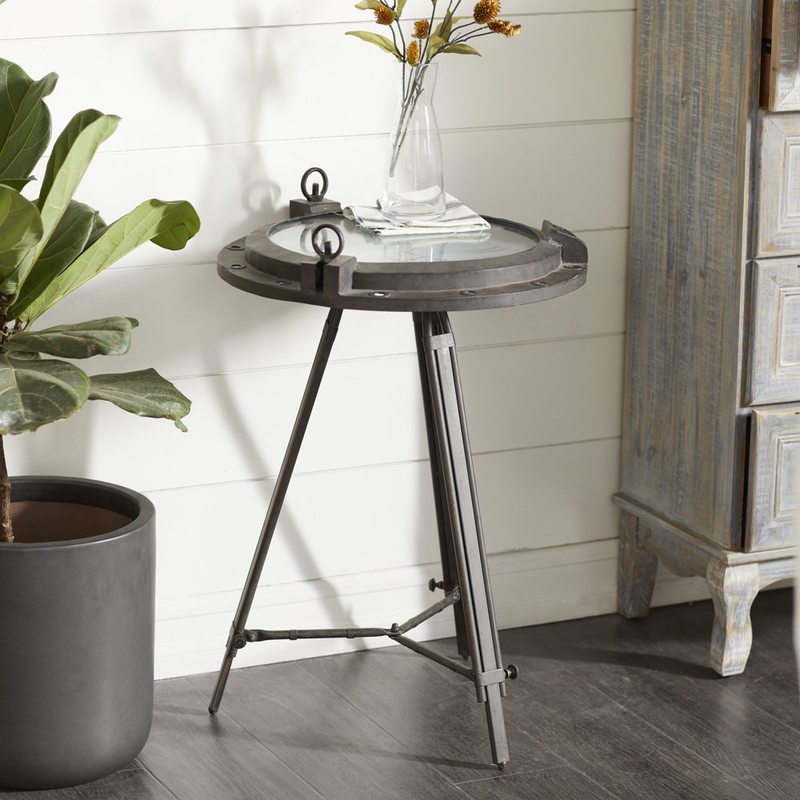 Zimlay Coastal Iron And Glass Compass Clock Table 55959