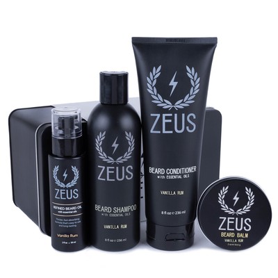Zeus Everyday Beard Kit Shampoo Conditioner Beard Balm and Refined Beard Oil
