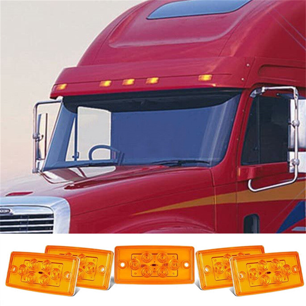 5 Rectangle Cab Light Roof Clearance Marker 6 LED Amber Truck Fits Volvo New