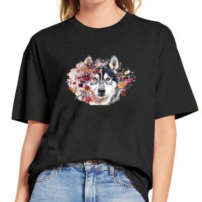 Dog Summer Black Short Sleeve Printed T-Shirt Top Tee Clothing Pullover Gift UK
