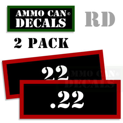 22 Ammo Can Stickers Ammunition Gun Case Labels Decals 2 pack RED 22mm 3''wide