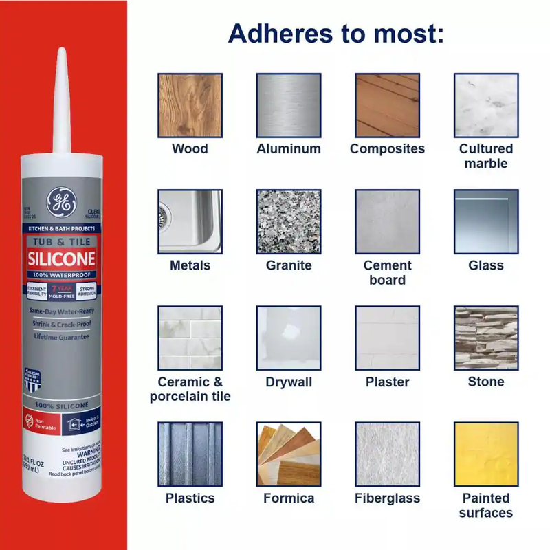 Tub and Tile Silicone 1 Caulk 10.1 Oz Kitchen and Bath Sealant White