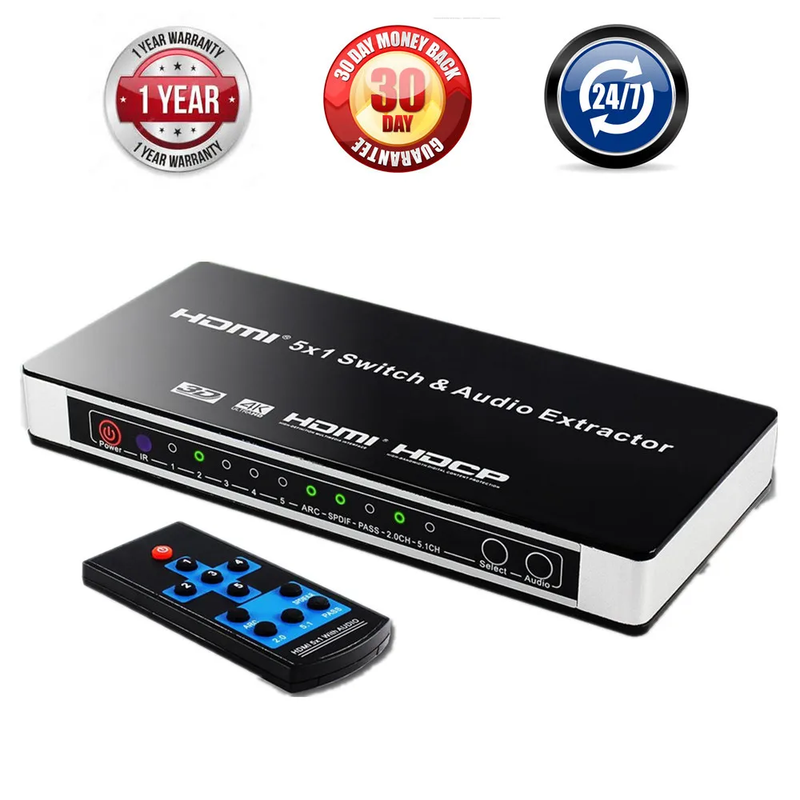 5 Port HDMI Switch with Audio Extractor 4K HDMI Video Audio Switcher 5 in 1 out