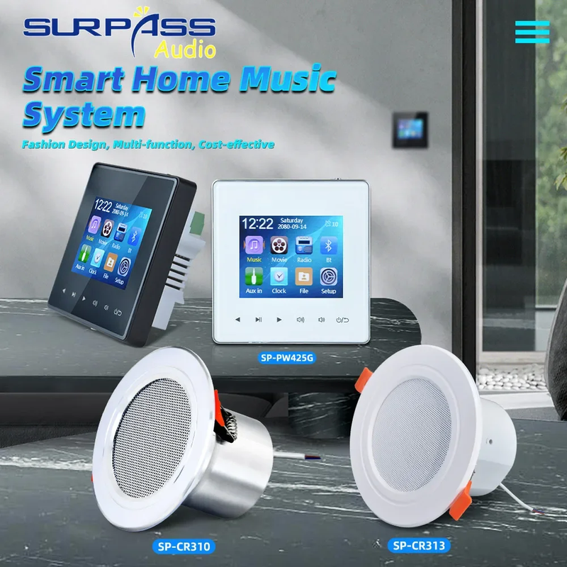 Smart Home Music System 2.8 Inch Bluetooth Wall Amplifier FM Radio Mini Music Pa
