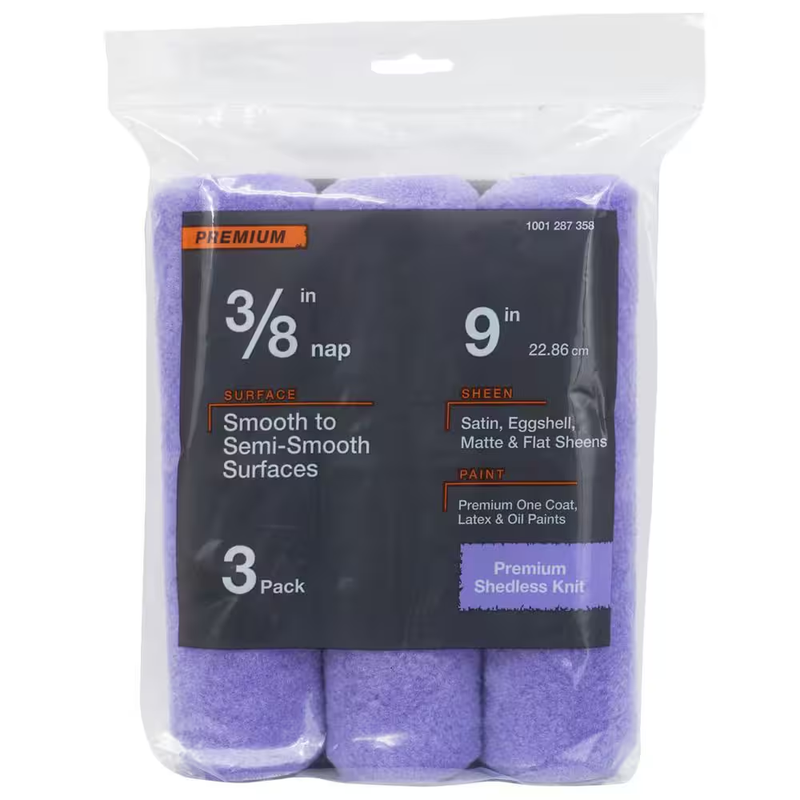 Paint Roller Covers 3 Pack 3/8 in Nap Polyester Knit Shed Resistant Reusable