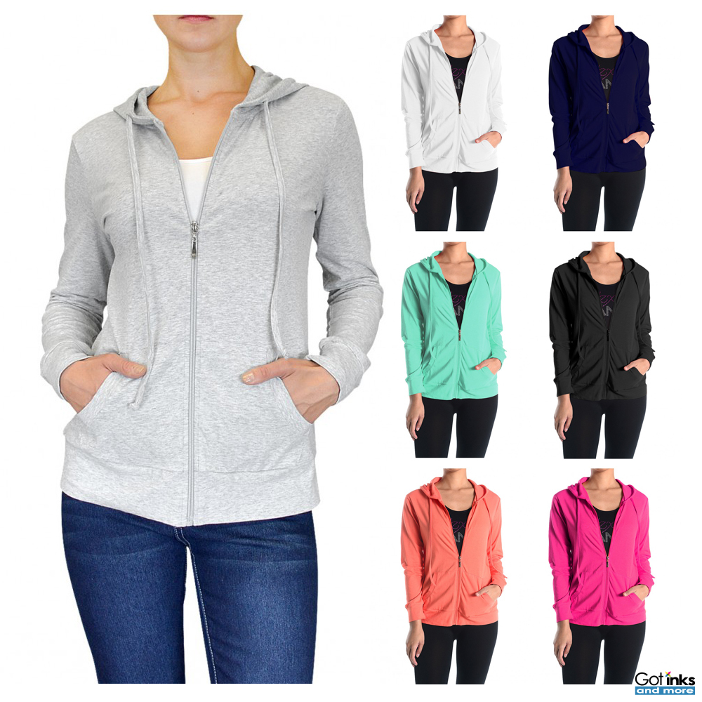 Download Women's Classic Full Zip Up Hoodie Zipper Hooded Cotton ...