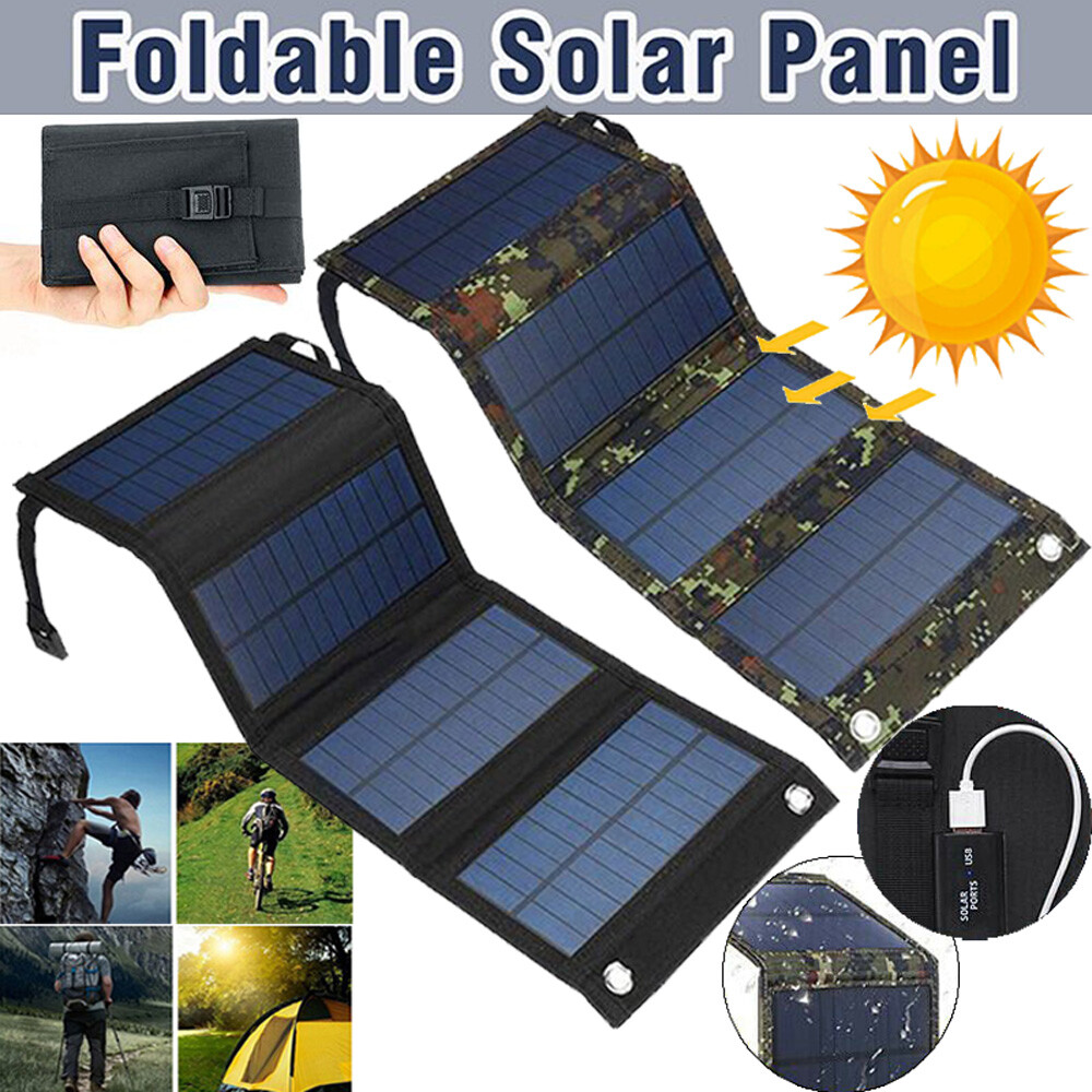 100W USB Solar Panel Folding Power Bank Outdoor Camping Hiking Phone Charger NEW