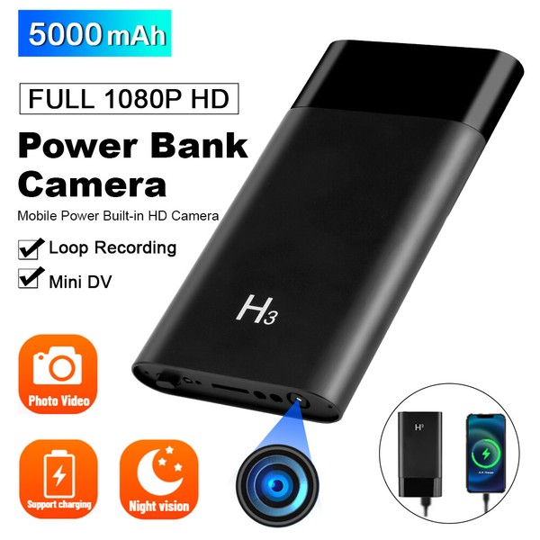 5000mAh power bank with built-in HD camera.