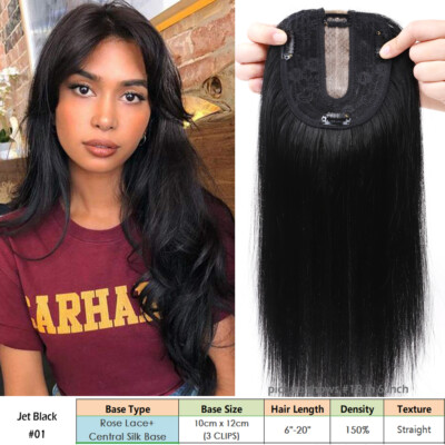 Women Topper Hairpiece Clip In Human Remy Hair Silk Base Toupee Top Highlight US