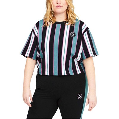 

Puma Swxp Полосатая футболка с круглым вырезом и коротким рукавом Pl Womens Size  Casual Tops, Черный