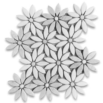 C9F5XP Carrara White Thassos White Marble Daisy Flower Waterjet Mosaic Tile