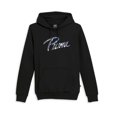 Puma Переливающийся пуловер с капюшоном Женская черная повседневная верхняя одежда 67916601
